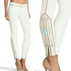 MOTHER Looker Ankle Zip White Embroidered Jeans